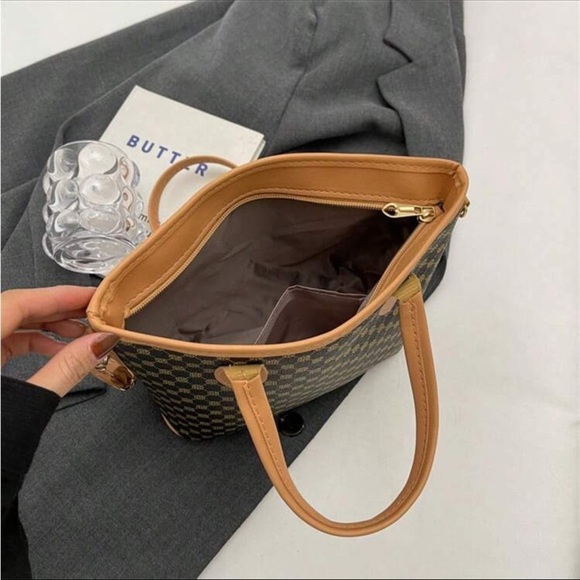 ⚠️Clearance Khaki And Coffee Brown Print Shoulder Tote Bag - Picture 4 of 8